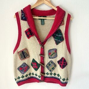VTG Hunt Club 90s Patchwork Sweater Vest Preppy Librarian Grandmacore Size LP